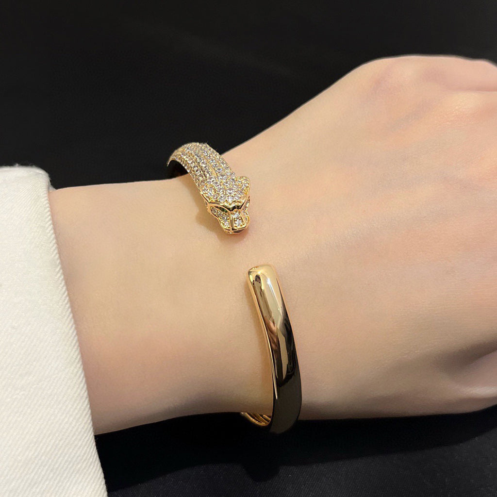 [⭐Renara]PANTHERE HALF DIAMOND OPEN BRACELET