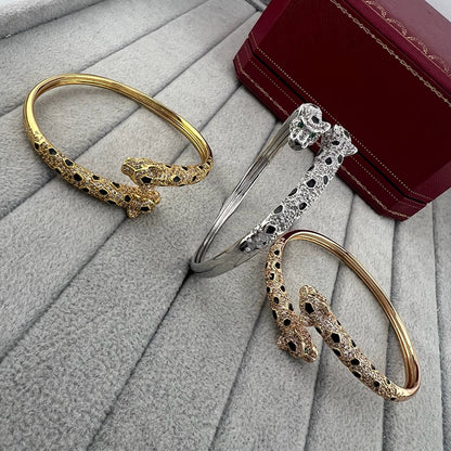 [⭐Renara]PANTHERE DOUBLE HEADED HALF DIAMOND OPEN BRACELET