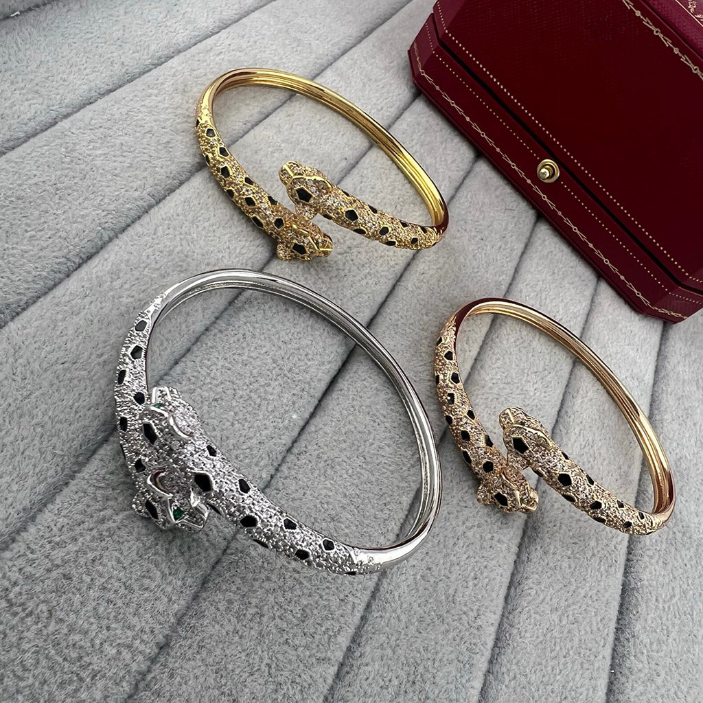 [⭐Renara]PANTHERE DOUBLE HEADED HALF DIAMOND OPEN BRACELET