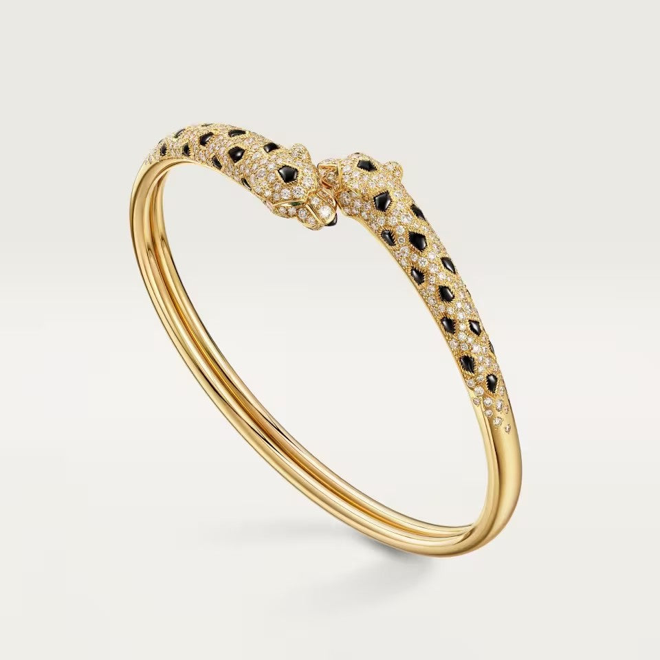 [⭐Renara]PANTHERE DOUBLE HEADED HALF DIAMOND OPEN BRACELET