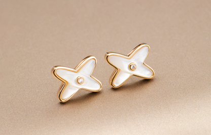 [⭐Renara]JEUX DE WHITE MOP PINK GOLD DIAMOND EARRINGS