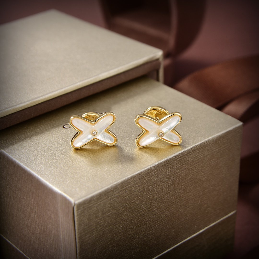 [⭐Renara]JEUX DE WHITE MOP GOLD DIAMOND EARRINGS