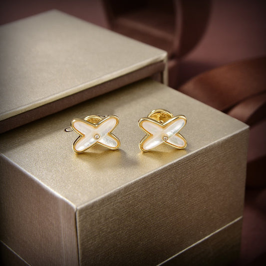[⭐Renara]JEUX DE WHITE MOP GOLD DIAMOND EARRINGS