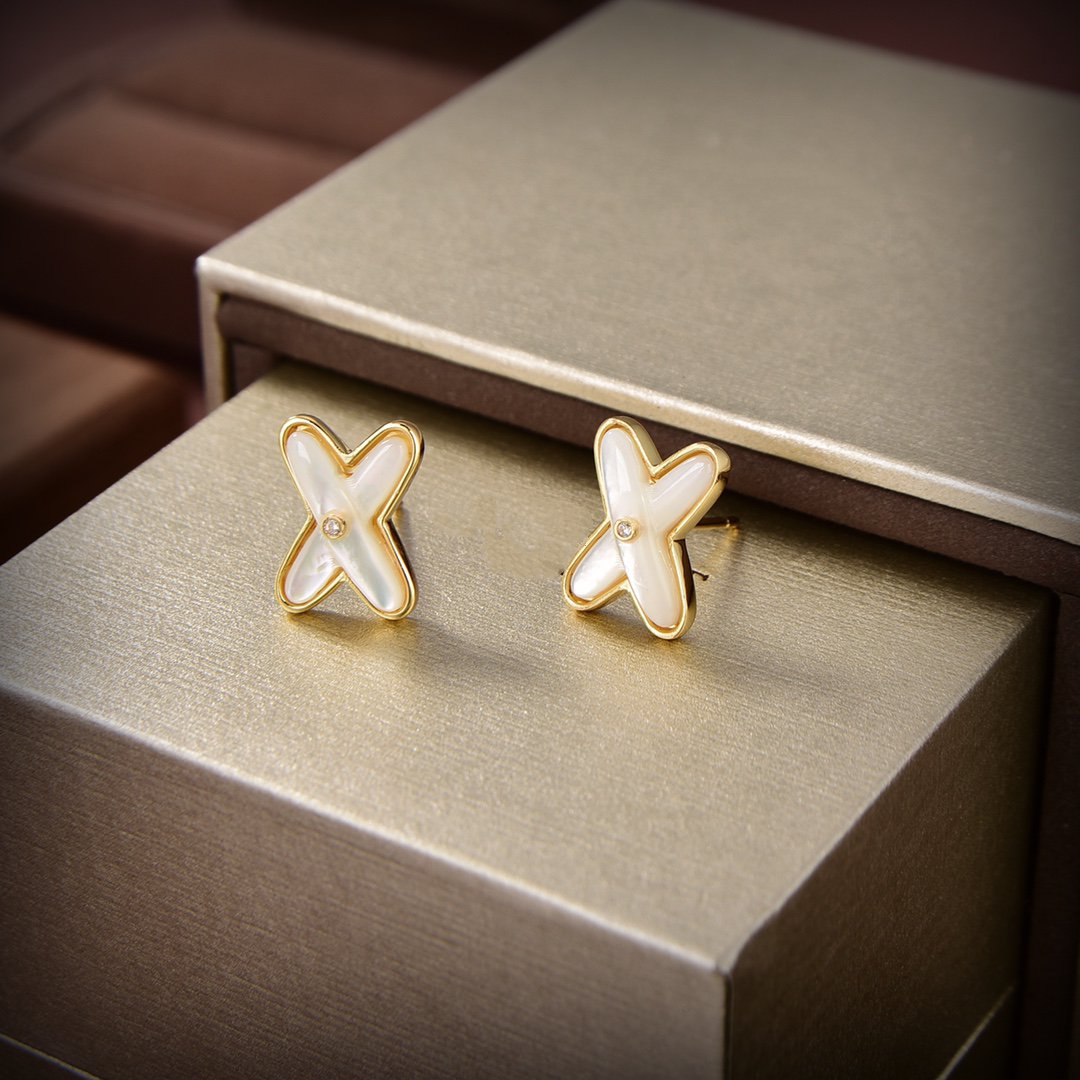 [⭐Renara]JEUX DE WHITE MOP GOLD DIAMOND EARRINGS