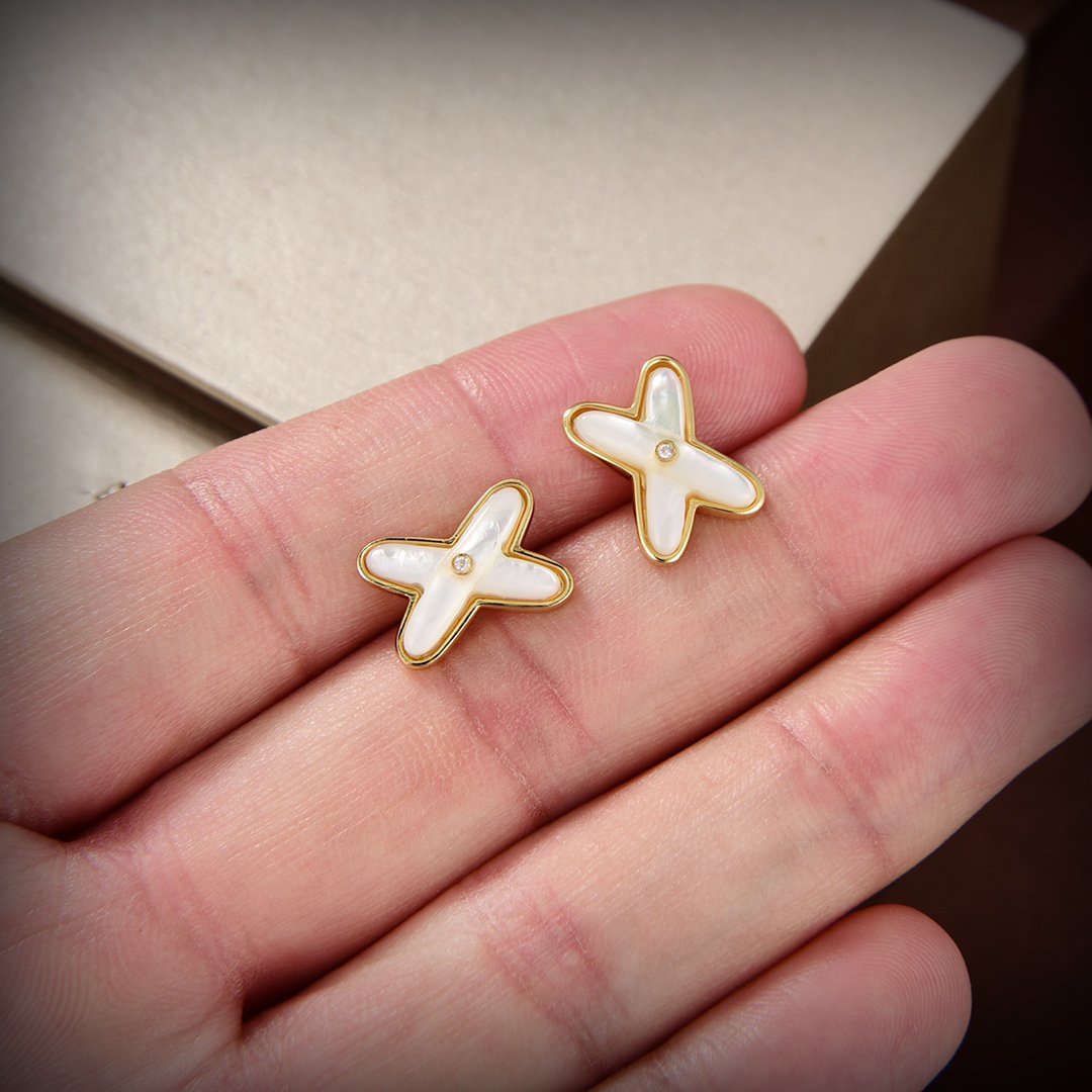 [⭐Renara]JEUX DE WHITE MOP GOLD DIAMOND EARRINGS