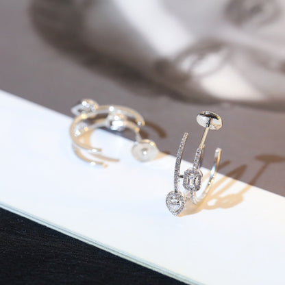 [⭐Renara]CREOLES MY TWIN 2 RANGS SILVER DIAMOND EARRINGS