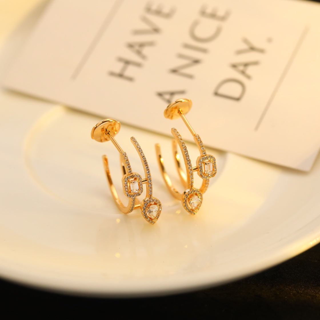 [⭐Renara]CREOLES MY TWIN 2 RANGS SILVER DIAMOND EARRINGS