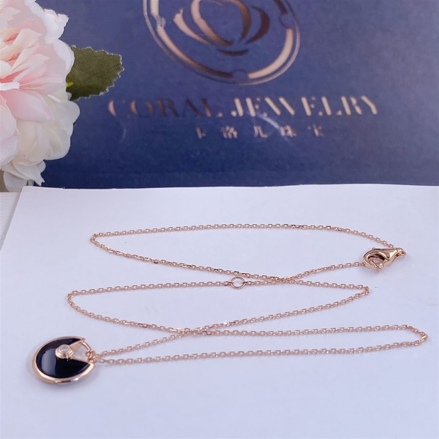 [⭐Renara]AMULETTE ROSE GOLD ONYX NECKLACE
