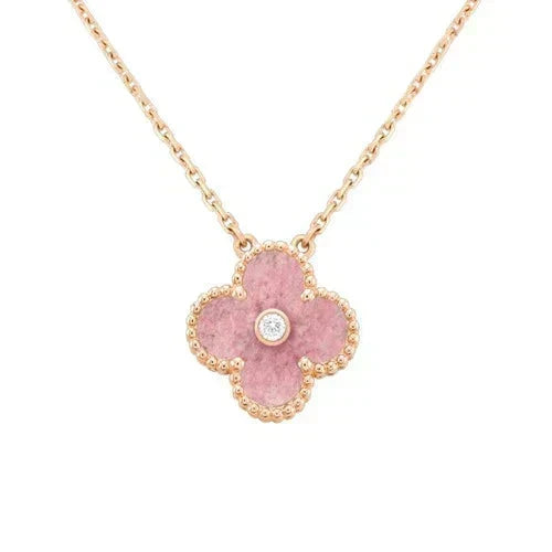 [⭐Renara]CLOVER 15MM DIAMOND RHODONITE NECKLACE