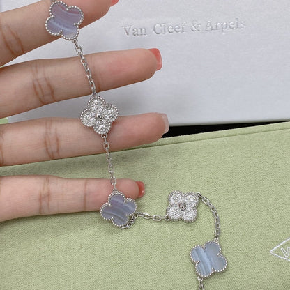 [⭐Renara] CLOVER 5 MOTIF PURPLE CHALCEDONY BRACELET COLLECTION