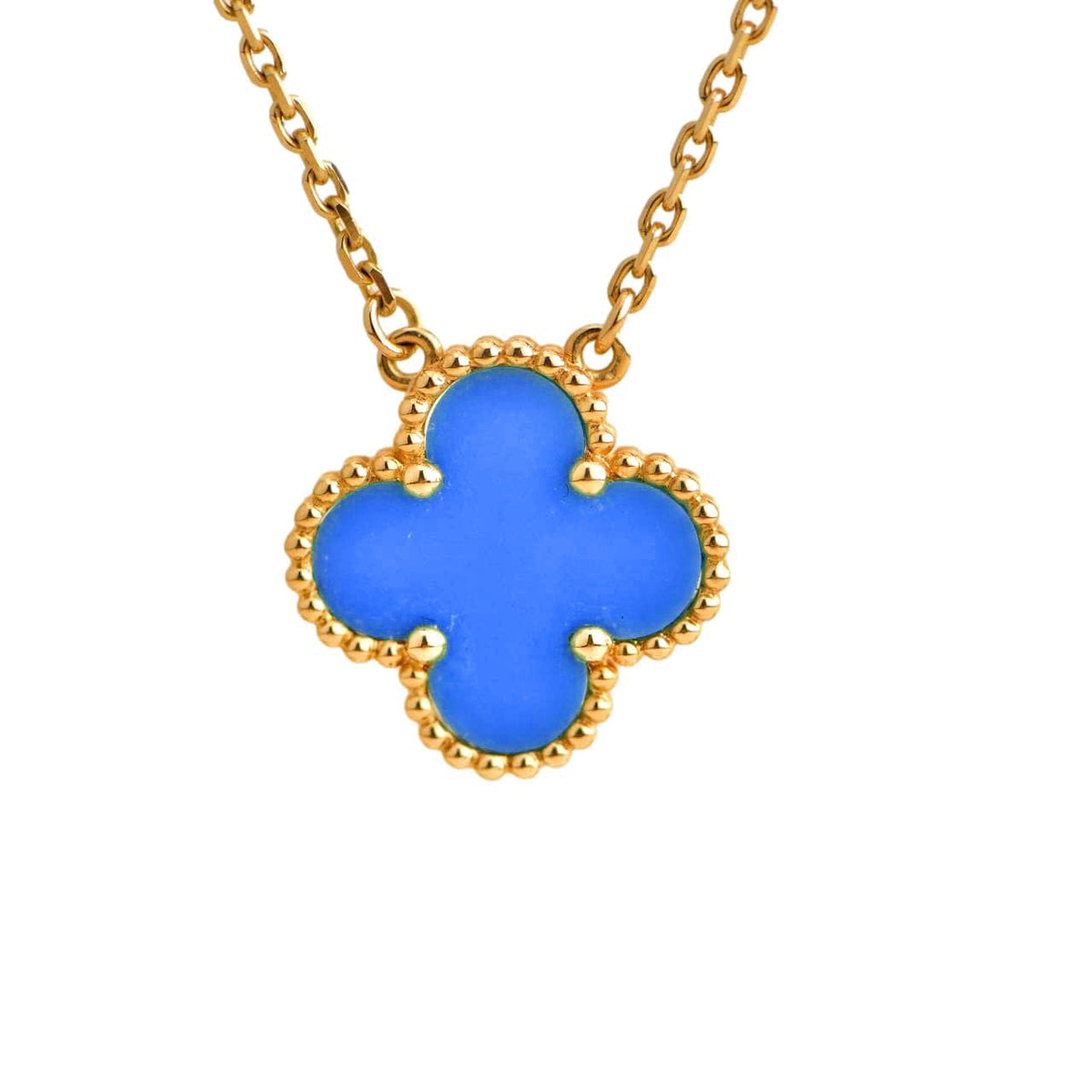 [⭐Renara]CLOVER 15MM BLUE AGATE NECKLACE