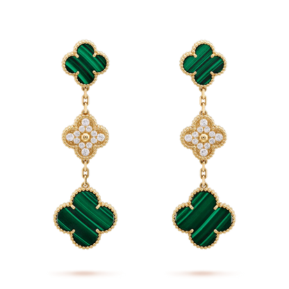 [⭐Renara]CLOVER EARRINGS GOLD MALACHITE DIAMOND 3 MOTIF