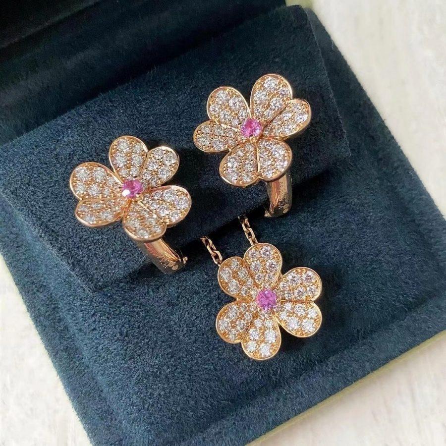 [⭐Renara]FRIVOLE PINK GOLD FLOWER DIAMOND EARRINGS