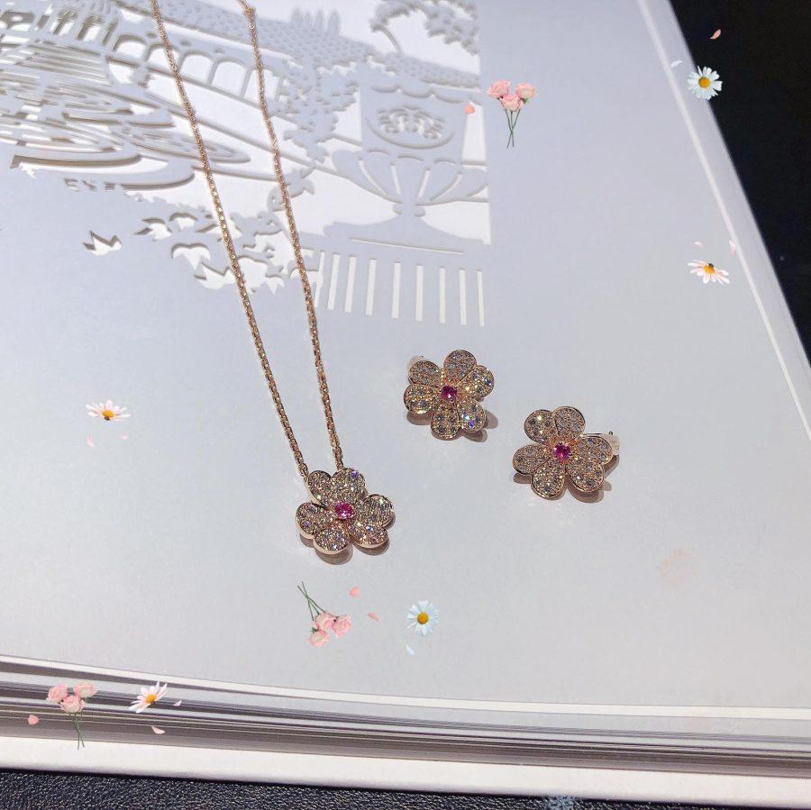 [⭐Renara]FRIVOLE PINK GOLD FLOWER DIAMOND EARRINGS