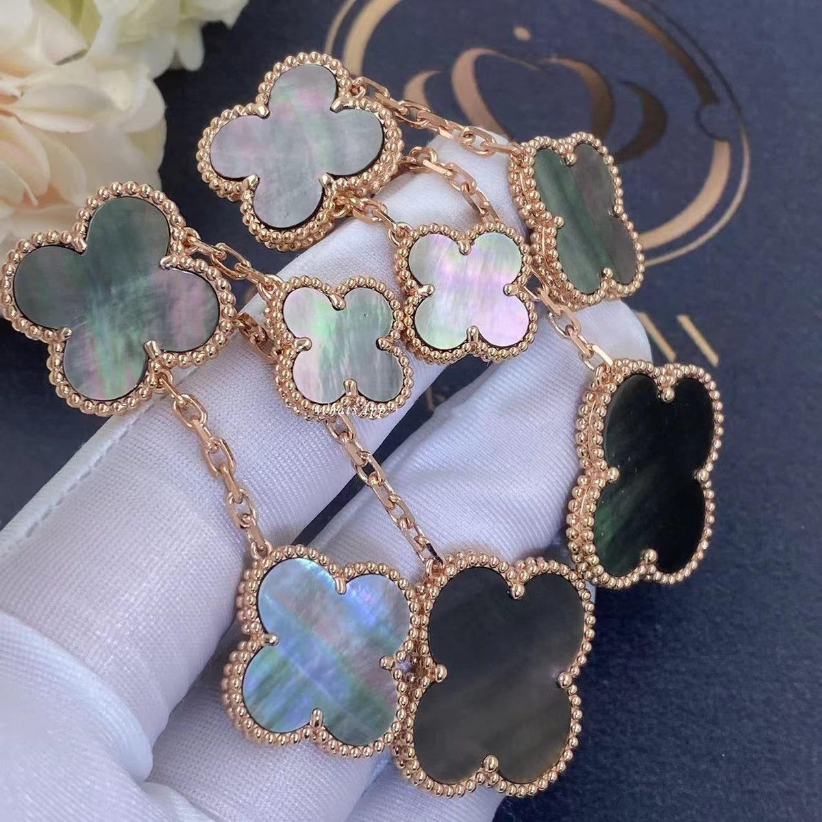 [⭐Renara]CLOVER EARRINGS DARK MOP 4 MOTIFS ROSE GOLD