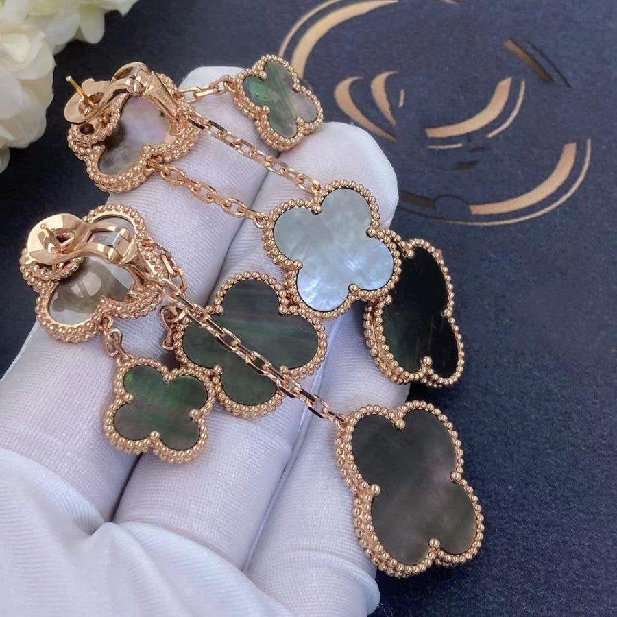 [⭐Renara]CLOVER EARRINGS DARK MOP 4 MOTIFS ROSE GOLD