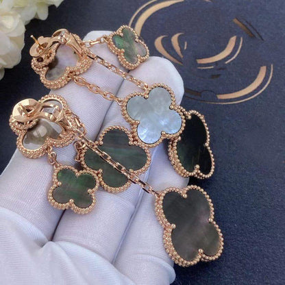 [⭐Renara]CLOVER EARRINGS DARK MOP 4 MOTIFS ROSE GOLD