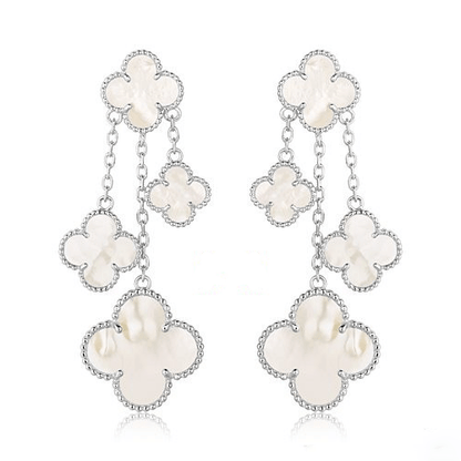 [⭐Renara]CLOVER EARRINGS WHITE MOP 4 MOTIFS SILVER