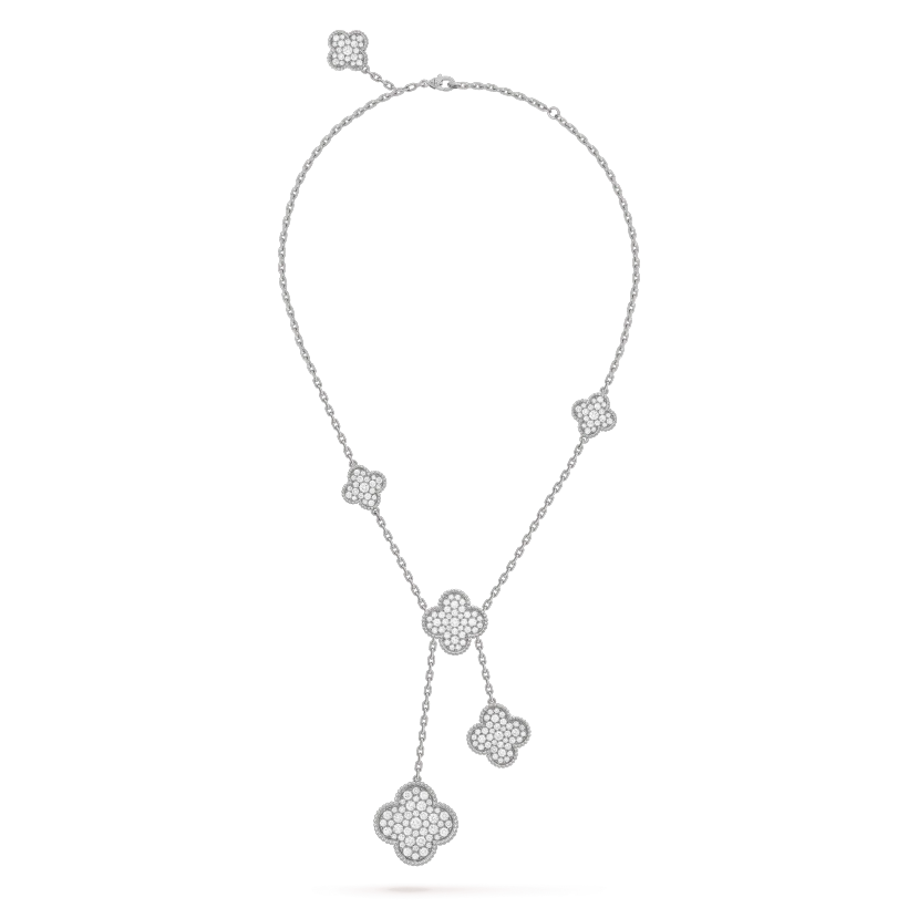 [⭐Renara]CLOVER 5 MOTIFS SILVER DIAMONDS NECKLACE
