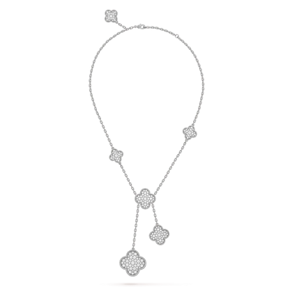 [⭐Renara]CLOVER 5 MOTIFS SILVER DIAMONDS NECKLACE
