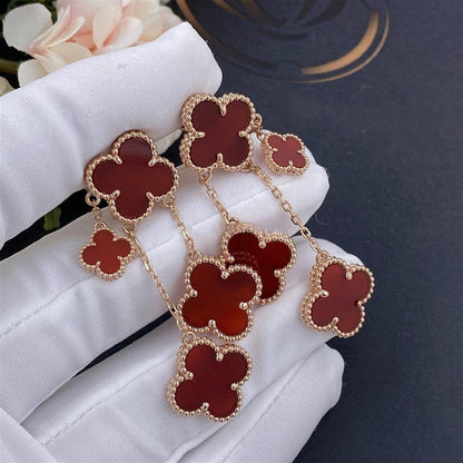 [⭐Renara]CLOVER EARRINGS CARNELIAN 4 MOTIFS PINK GOLD