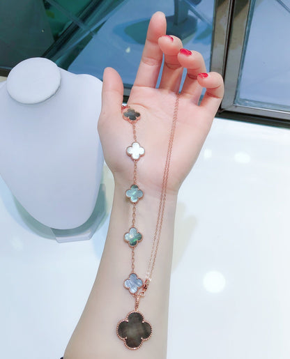[⭐Renara]COMBINED BRACELET 5 MOTIFS AND NECKLACE DARK MOP ROSE GOLD