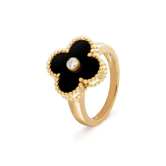 [⭐Renara]CLOVER ONYX RING GOLD DIAMOND